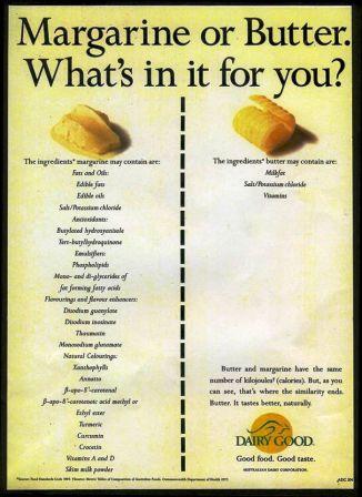 nutrition in butter - compare butter to margarine - poor nutrition value in sports nutrition