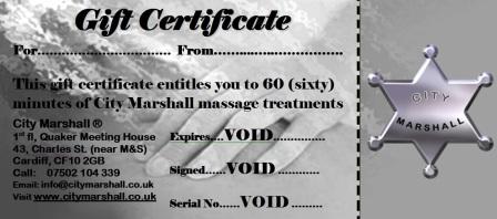 City Marshall Massage Gift Voucher for 60 minutes massage treatment